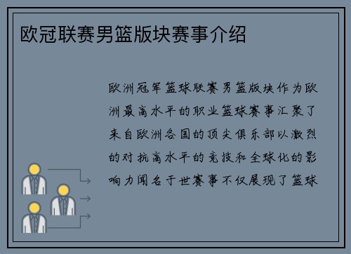 欧冠联赛男篮版块赛事介绍